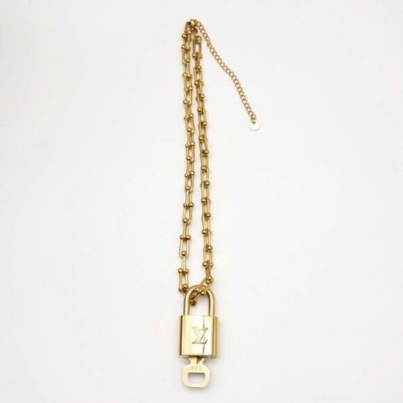 Authentic Louis Vuitton Lock and Key Gold Color with Gold Plated Chain Necklace - Picture 7 of 8